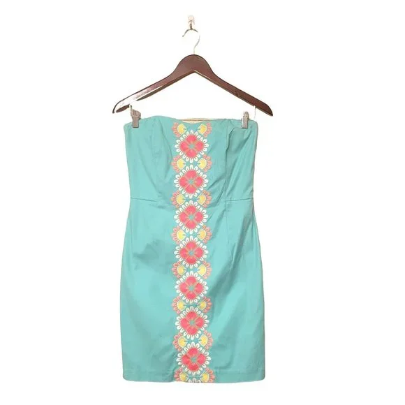 Vineyard Vines Womens Dress Green M Caribbean Floral Embroidered Strapless Back - Picture 4 of 11